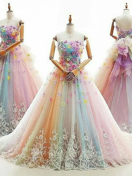 Ball Gown Prom Dresses Colorful Sweep/Brush Train Beautiful Prom Dress/Evening Dress JKL406