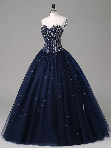 Ball Gown Prom Dresses Sweetheart Floor-length Dark Navy Prom Dress/Evening Dress JKL159