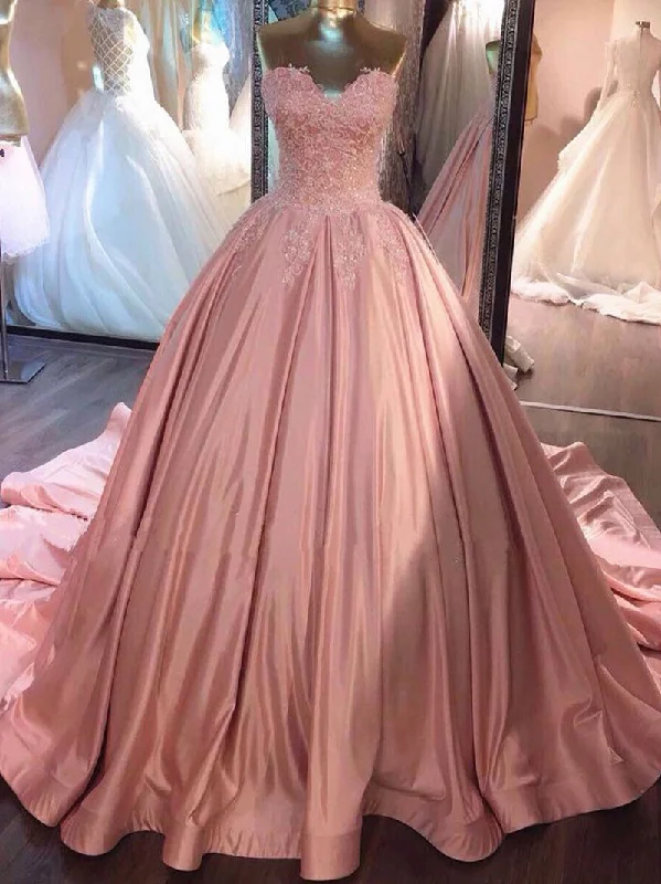 Ball Gown Prom Dresses Sweetheart Sweep/Brush Train Satin Prom Dress/Evening Dress JKL142