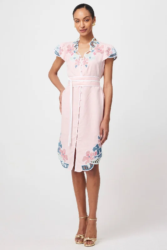 Ballou Embroidered Linen Dress Blush