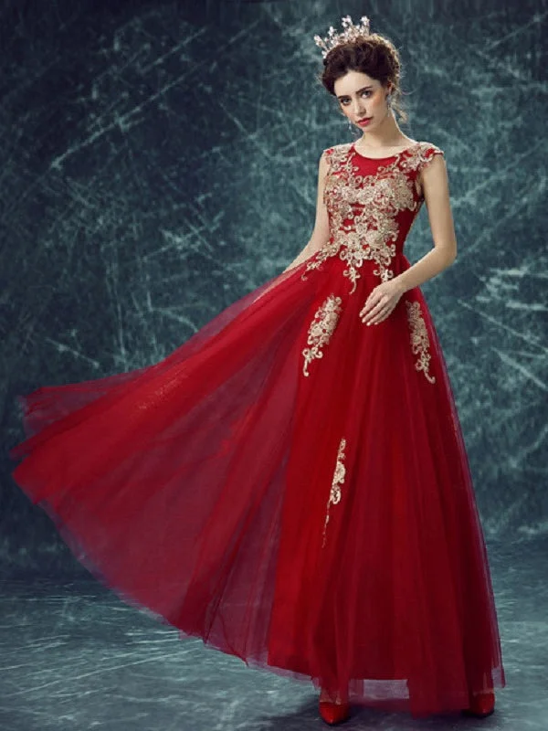 Beautiful Prom Dresses A-line Ankle-length Gold Appliques Prom Dress/Evening Dress JKS151