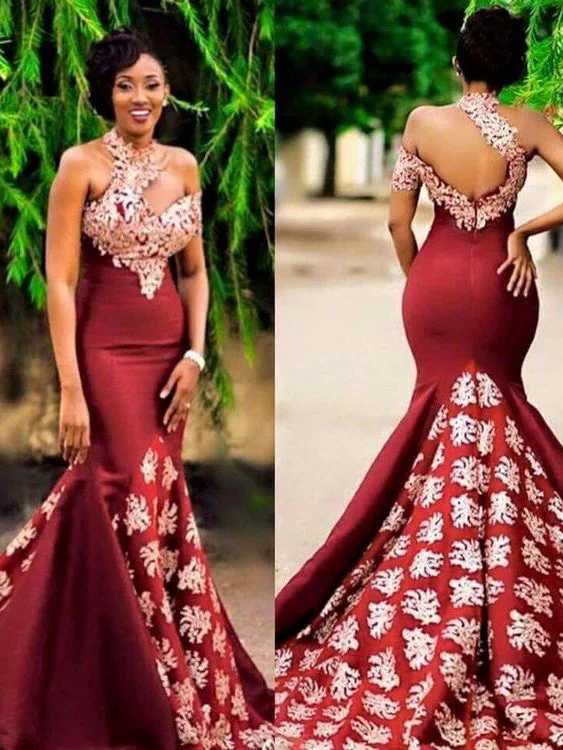 Beautiful Prom Dresses One Shoulder Mermaid Burgundy Chic Prom Dress JKL1022