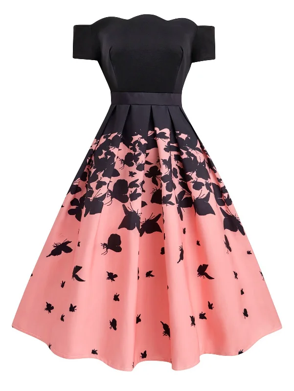 Black 1950s Butterfly Swing Dress