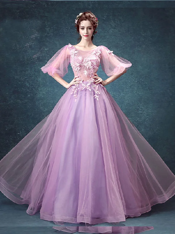 Chic Lilac Prom Dresses Appliques Floor-length Beautiful Prom Dress/Evening Dress JKS152