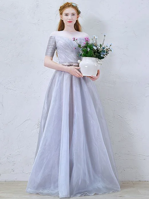 Chic Prom Dresses Scoop A-line Floor-length Silver Organza Prom Dress/Evening Dress JKL258