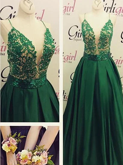 Chic Prom Dresses Spaghetti Straps Dark Green Sexy Prom Dress/Evening Dress JKL139