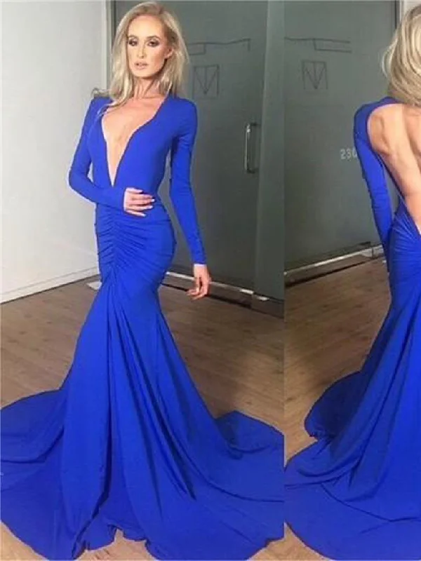 Chic Prom Dresses V-neck Backless Sexy Trumpet/Mermaid Prom Dress/Evening Dress JKL101