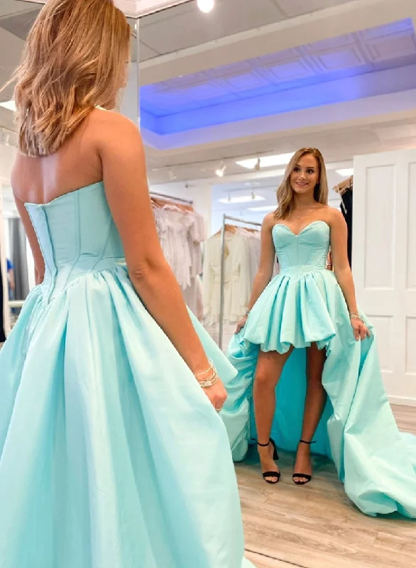 Cute Sweetheart Neck High Low Prom Dress, A-Line Green Evening Dress