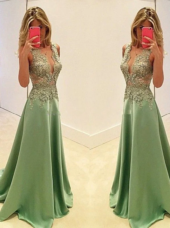 elegant prom dresses A-line Straps Floor-length Satin Prom Dress Evening Dress MK069