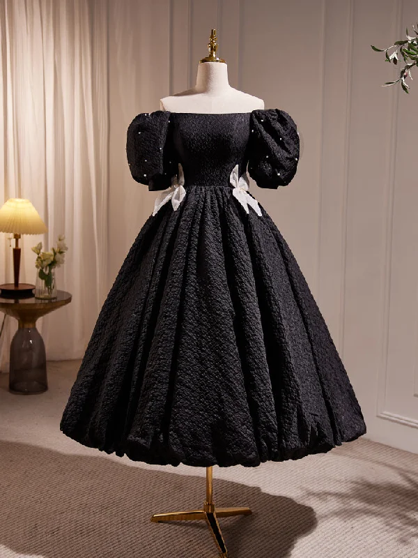 Elegant Black A-Line Off Shoulder Prom Dress with Beads