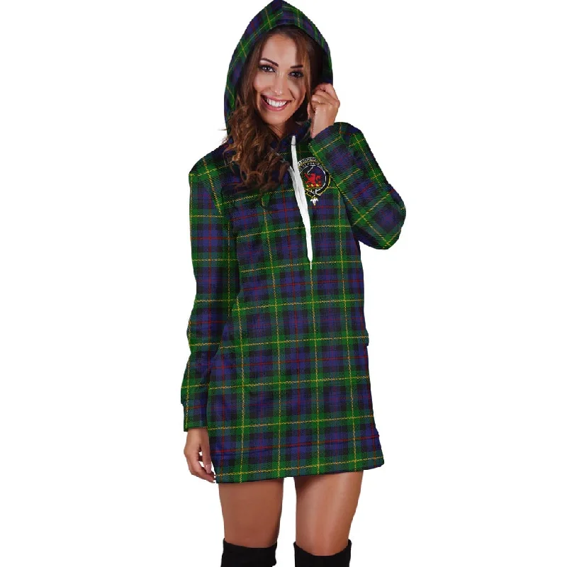 Farquharson Tartan Hoodie Dress with Family Crest