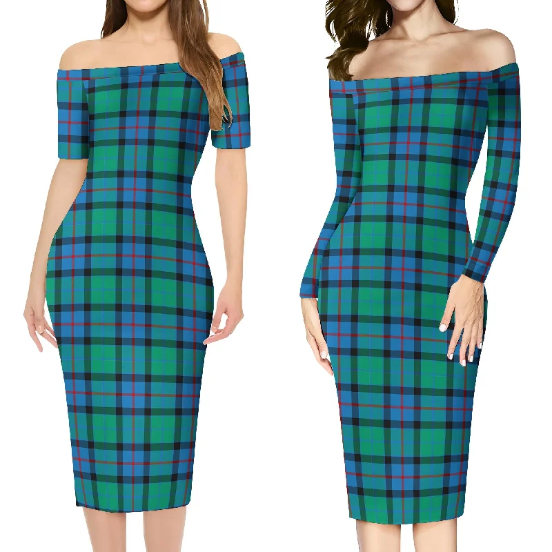 Flower Of Scotland Tartan Off Shoulder Lady Dress