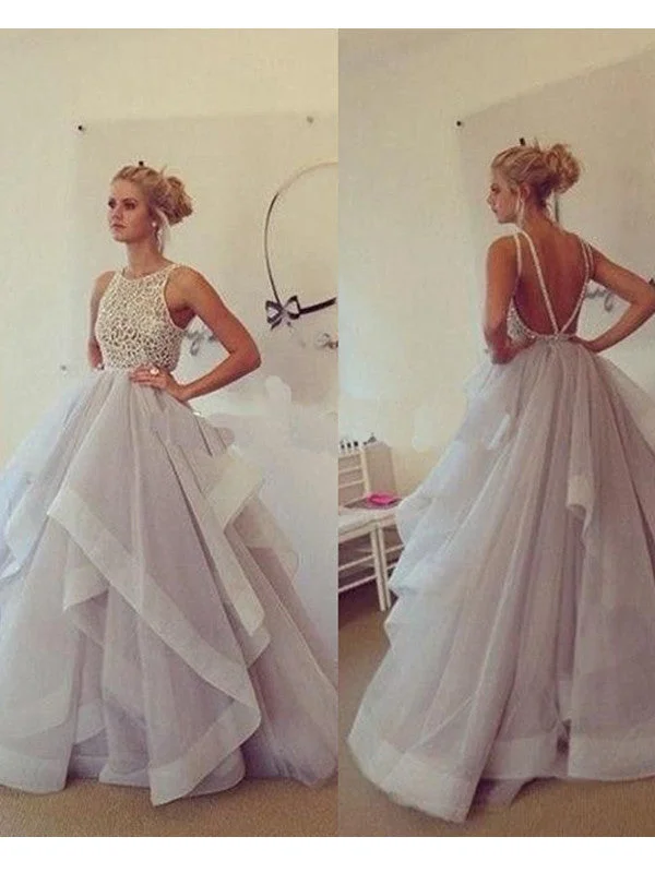 flowy prom dresses,A-line Scoop Floor-length Organza Evening Dress Prom Dresses SP8234