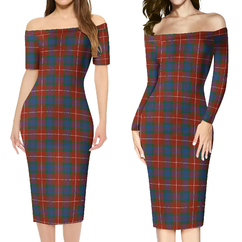 Fraser Ancient Tartan Off Shoulder Lady Dress