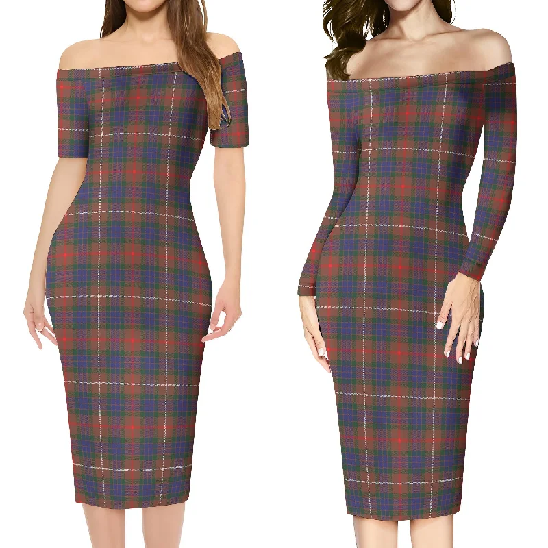 Fraser Hunting Modern Tartan Off Shoulder Lady Dress