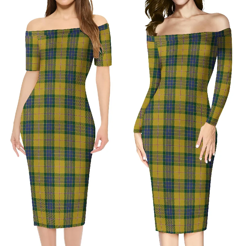 Fraser Yellow Tartan Off Shoulder Lady Dress