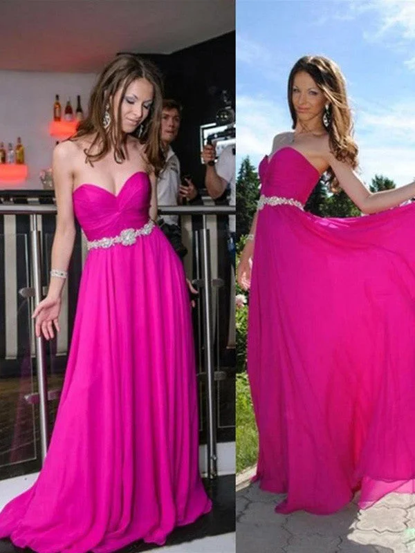 Fushia Prom Dresses A-line Sweetheart Floor-length Chiffon Prom Dress/Evening Dress #MK034