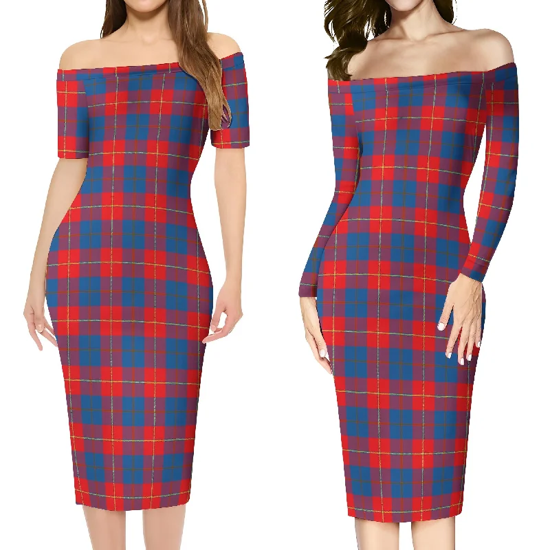 Galloway Red Tartan Off Shoulder Lady Dress