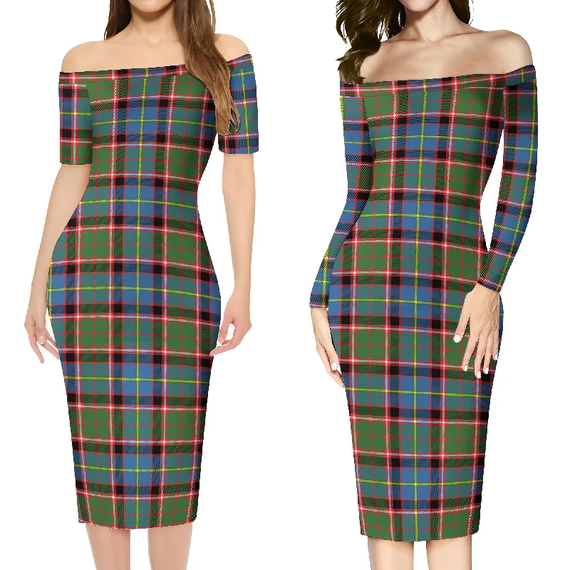 Glass Tartan Off Shoulder Lady Dress