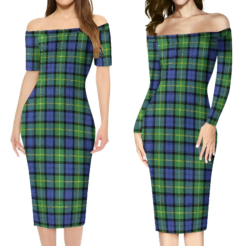 Gordon Old Ancient Tartan Off Shoulder Lady Dress