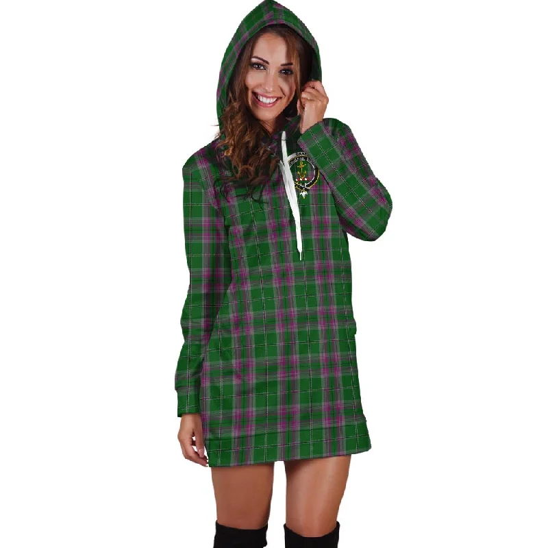 Gray Hunting Tartan Hoodie Dress with Family Crest