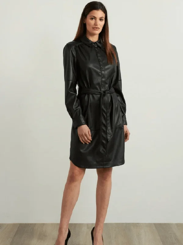 Joseph Ribkoff T Black Vegan Leather Dress 213953 11