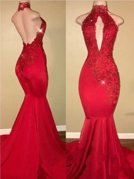 Open Back Prom Dresses High Neck Mermaid Prom Dress Sexy Evening Dress JKL961