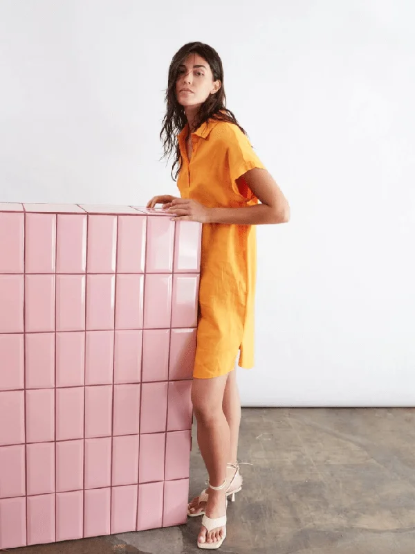 Oui Orange Linen Cotton Patch Dress 78897 2750