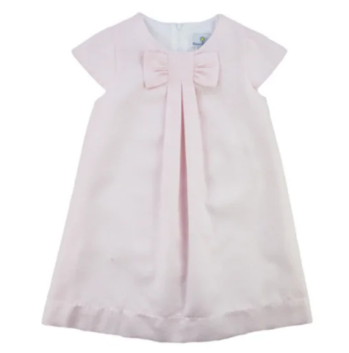 Pink Pique Dress w/Pleat & Bow