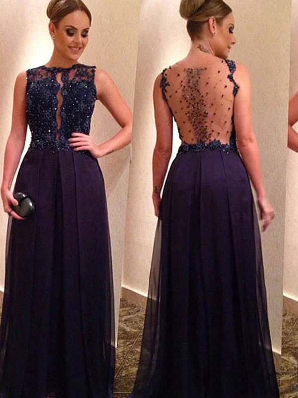 prom dresses high low A-line Bateau Floor-length Chiffon Prom Dress/Evening Dress #MK018