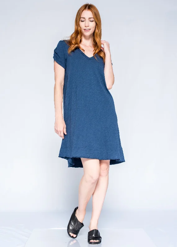 Ruched Sleeve Trapeze Tee Dress