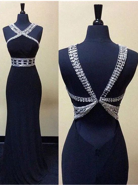 Sexy Prom Dresses Halter Sheath/Column Black Chiffon Prom Dress/Evening Dress JKL160