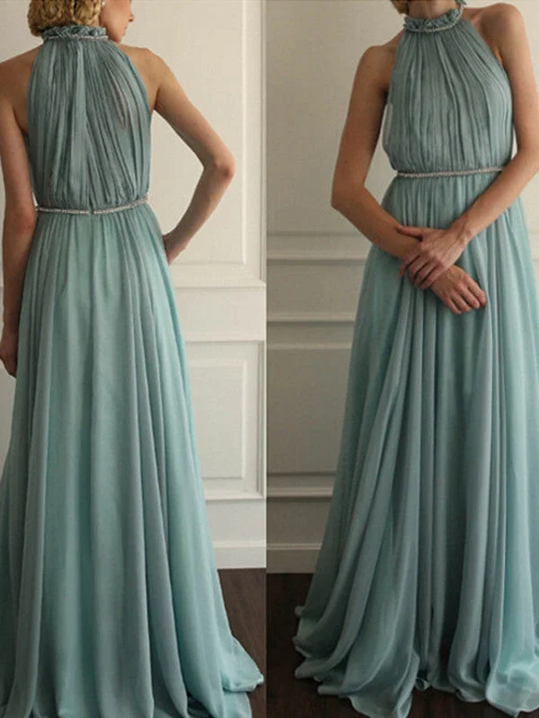 simple prom dresses A-line Scoop Floor-length Chiffon Prom Dress/Evening Dress #MK015