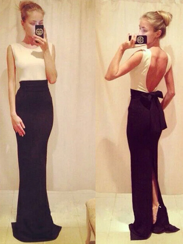 simple prom dresses Sheath/Column Scoop Floor-length Chiffon Prom Dress/Evening Dress #MK039