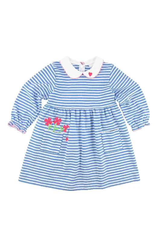 Stripe Knit Dress w/Heart Flowers