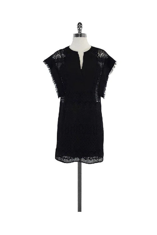 BCBG Max Azria - Black Lace & Fringe Shift Dress Sz XXS