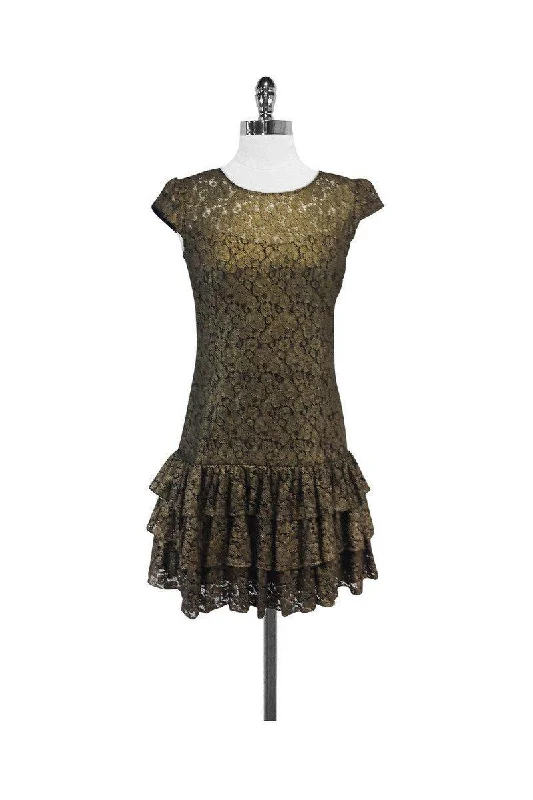 Cynthia Steffe - Gold & Black Lace Dress Sz 0