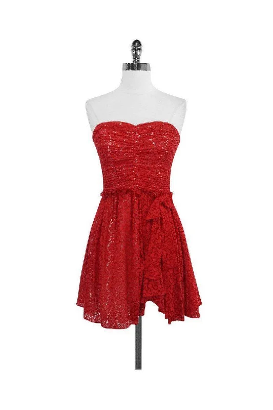 Jill Stuart - Red Lace Cotton Blend Strapless Dress Sz 4