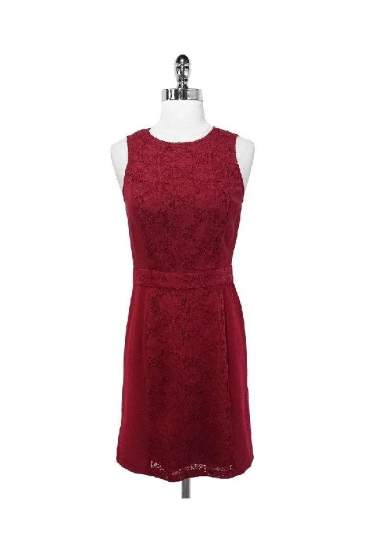 Nieves Lavi - Burgundy Lace & Solid Panel Dress Sz 2