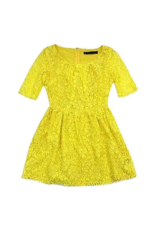 Patterson J. Kincaid - Yellow Lace Cotton Blend Dress Sz XS