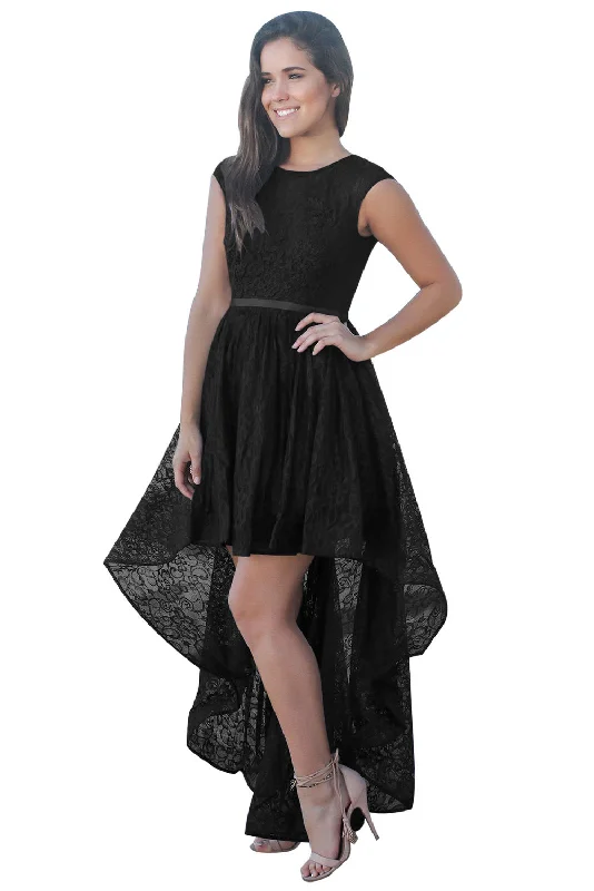 Sexy Black Sweetheart Cutout Back Lace Hi-low Dress