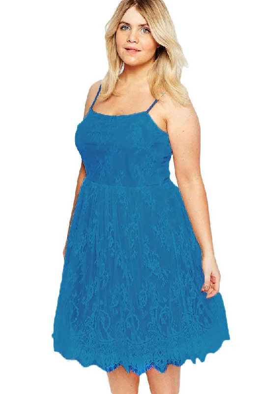 Sexy Blue Big Girl Sweet Lace Skater Dress