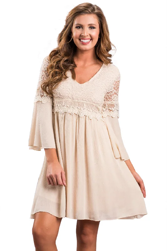 Sexy Nude Dreamy Lace Top Elegant Swing Dress