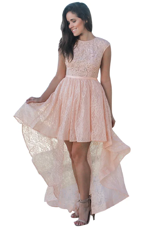 Sexy Pink Sweetheart Cutout Back Lace Hi-low Dress