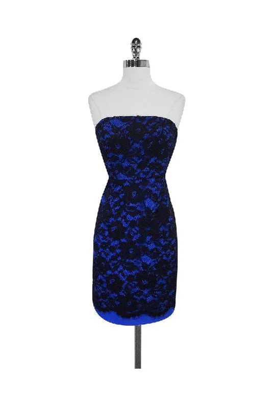 Tibi - Cobalt Blue & Black Lace Strapless Dress Sz 4