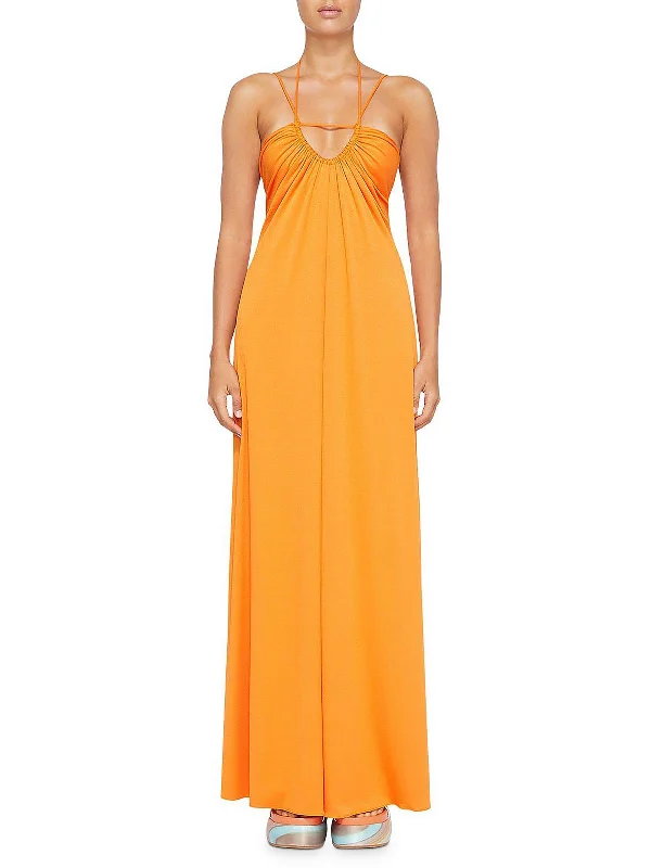 Hayes Womens Ruched Open Back Maxi Dress