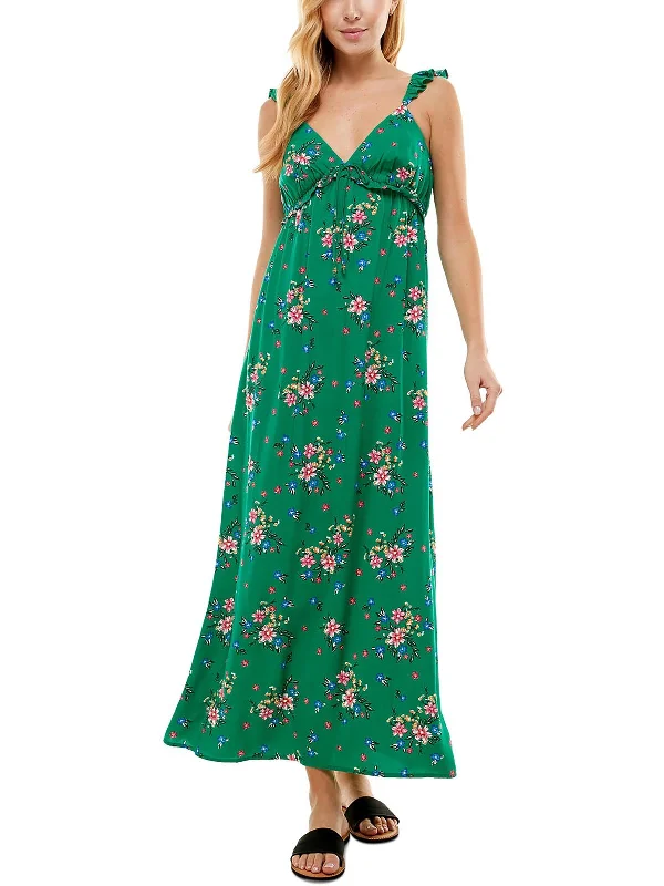 Juniors Womens Floral Print Long Maxi Dress