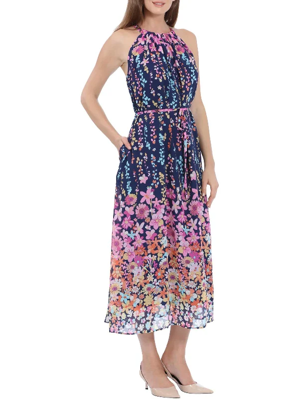 Womens Floral Maxi Halter Dress