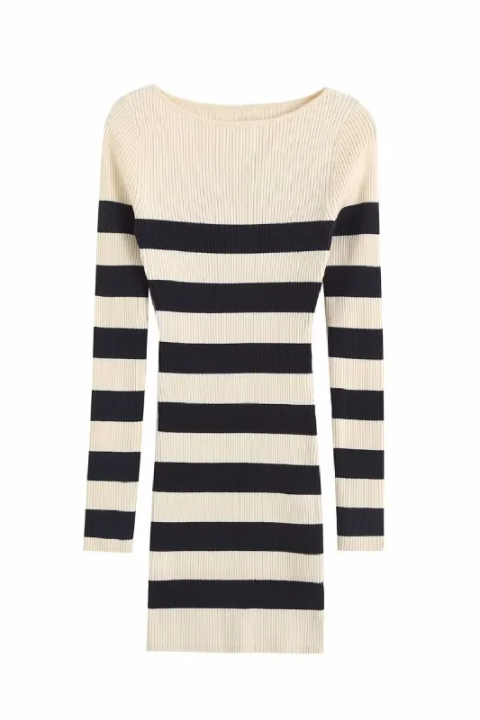 'Paige' Round Neck Stripe Knitted Slim Sweater