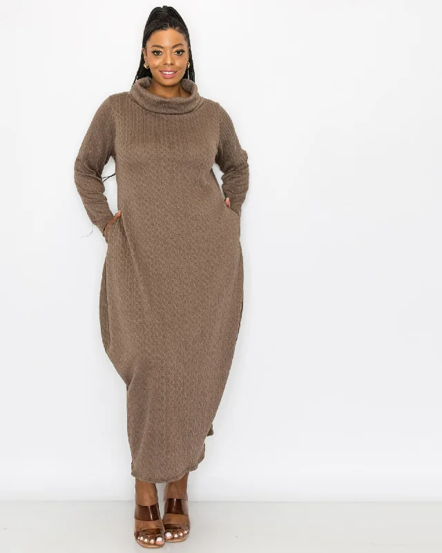 Lana Cowl Turtle Neck Pocket Sweater Dress | Brown